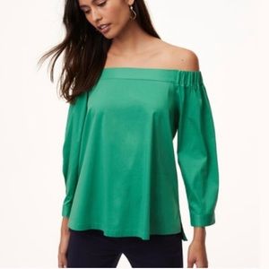 NWT LOFT Off the Shoulder Top Green Button Down Back Detail Size S